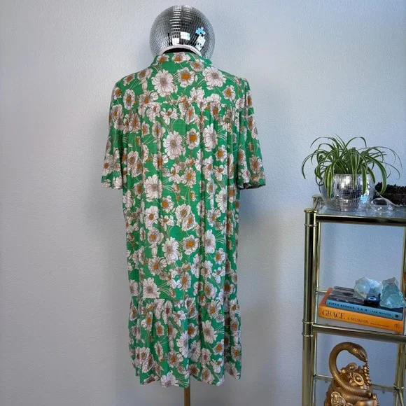 SHE + SKY Green Floral Split Neck Swing Dress 2XL Crochet trim dopamine dressing - Picture 5 of 16